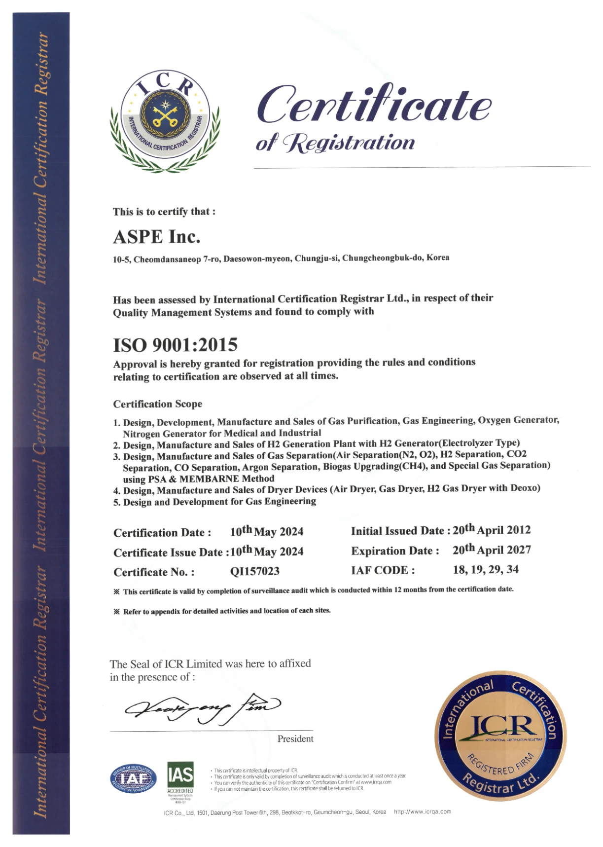 ISO 9001:2015 Quality Management System Certificate